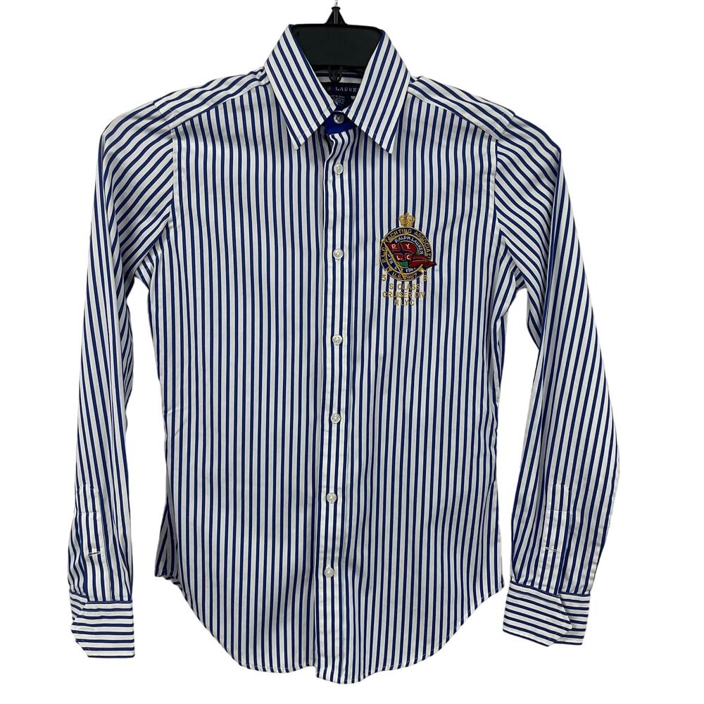 Ralph Lauren Blue and White Striped Button Down Shirt
